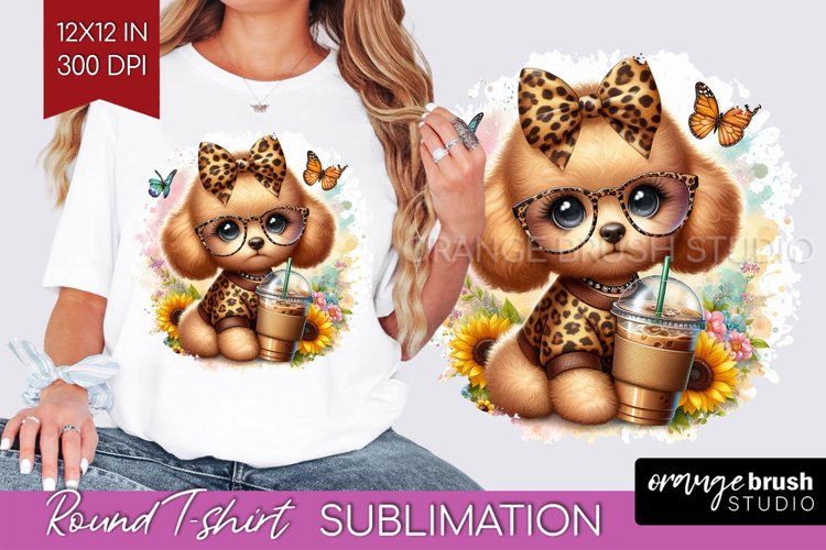 Cute Dog Round Tshirt Background - Leopard Bow PNG