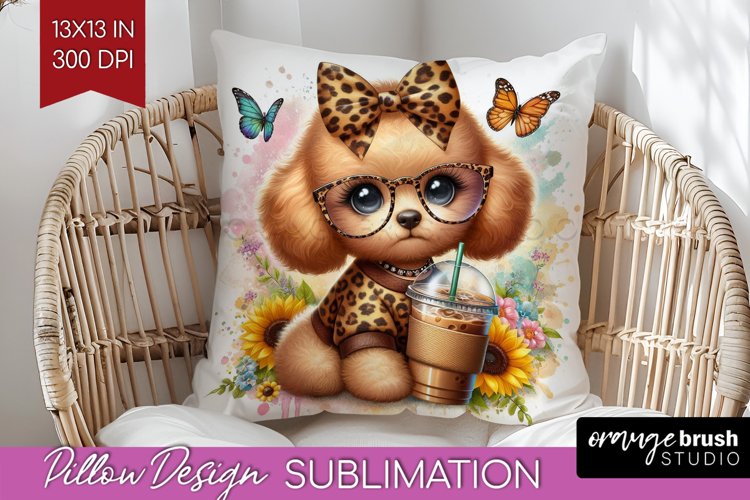Cute Dog Pillow Sublimation - Leopard Bow Pillow Cover PNG