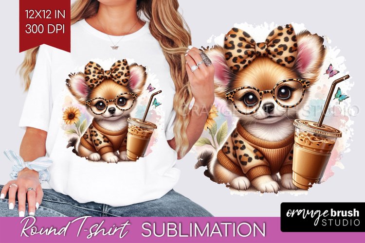Cute Dog Round Tshirt Background - Leopard Bow PNG