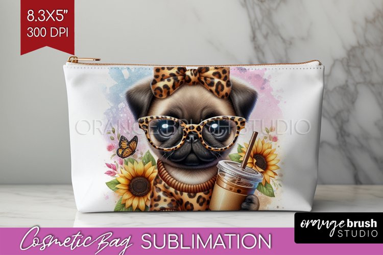 Cute Dog Cosmetic Bag - Leopard Bow Makeup Bag PNG