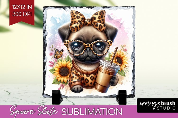 Cute Dog Slate PNG - Leopard Bow Square Slate Sublimation