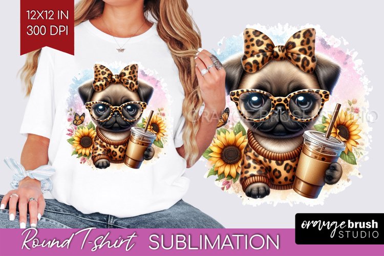 Cute Dog Round Tshirt Background - Leopard Bow PNG