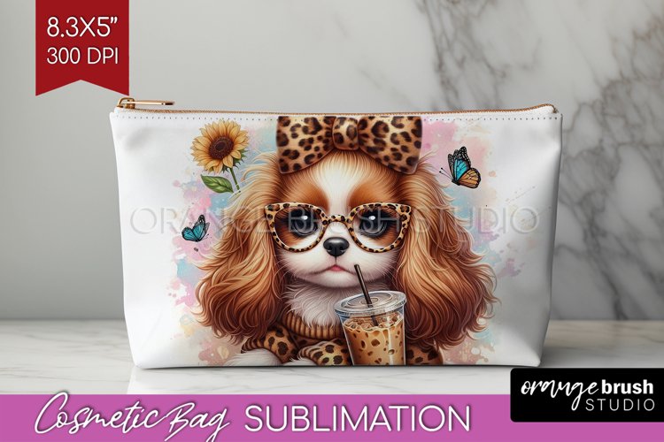 Cute Dog Cosmetic Bag - Leopard Bow Makeup Bag PNG