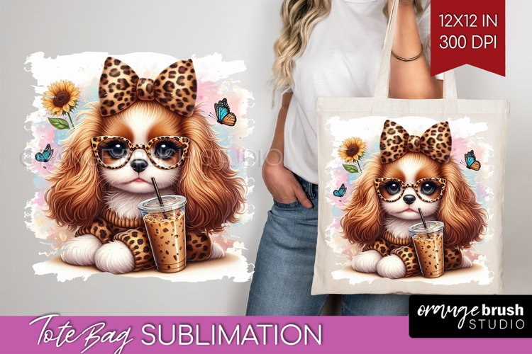 Cute Dog Tote Bag - Leopard Bow Tote Bag PNG Sublimation