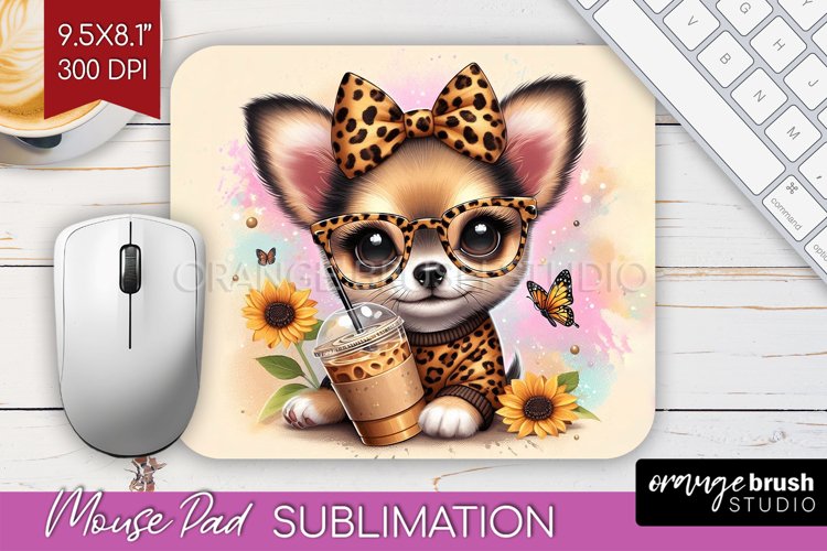 Cute Dog Mouse Pad Sublimation - Leopard Bow Mousepad PNG