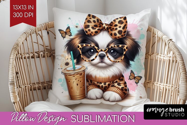Cute Dog Pillow Sublimation - Leopard Bow Pillow Cover PNG
