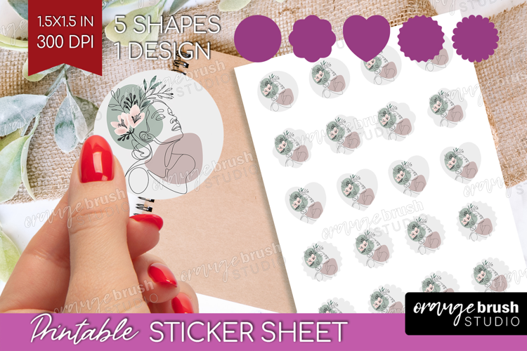 Line Art Woman Round Sticker - Minimalist Printable Sticker