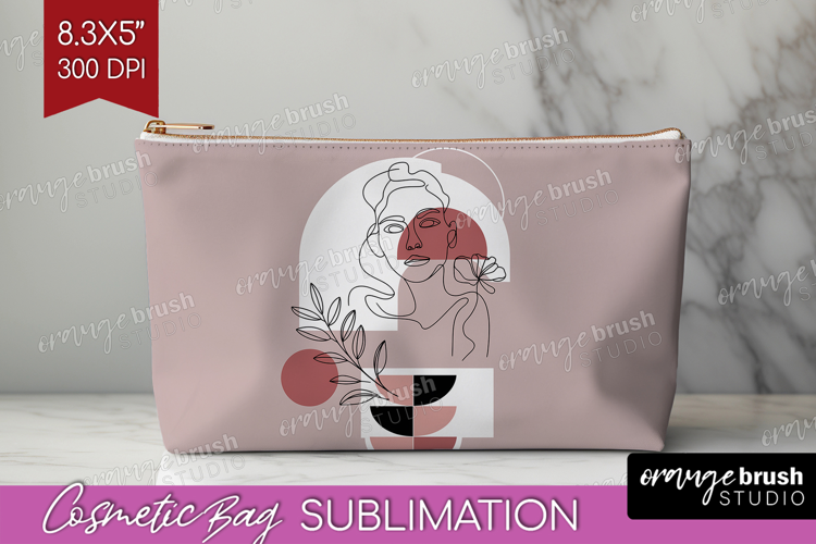 Line Art Woman Cosmetic Bag - Minimalist Makeup Bag PNG