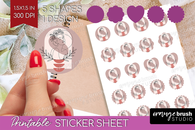 Line Art Woman Round Sticker - Minimalist Printable Sticker