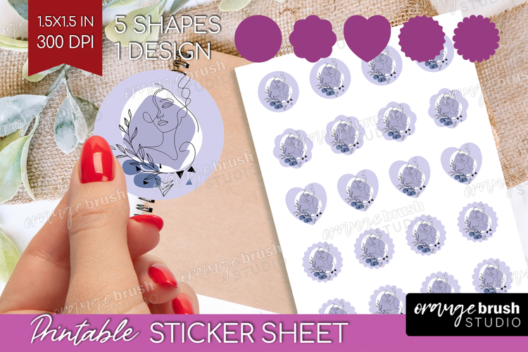 Line Art Woman Round Sticker - Minimalist Printable Sticker