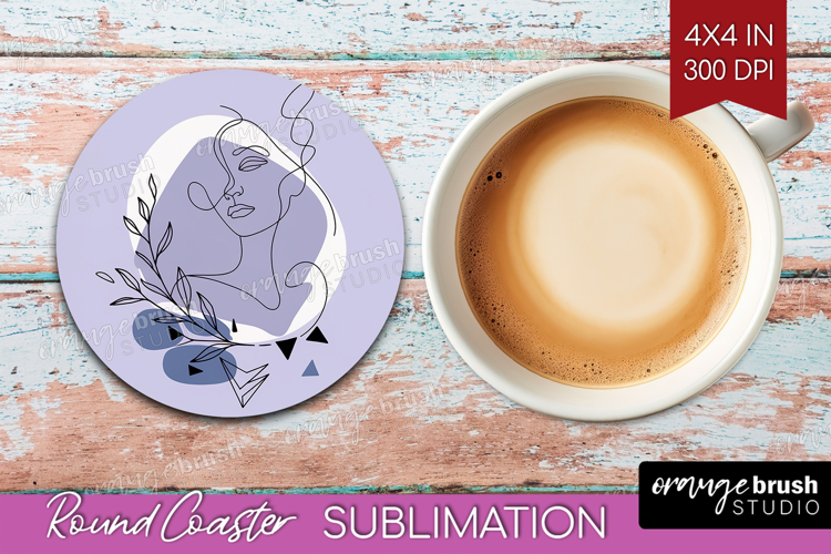 Line Art Woman Round Coaster - Minimalist Coaster PNG