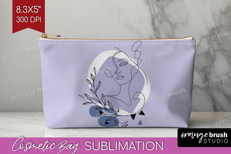 Line Art Woman Cosmetic Bag - Minimalist Makeup Bag PNG example image 1