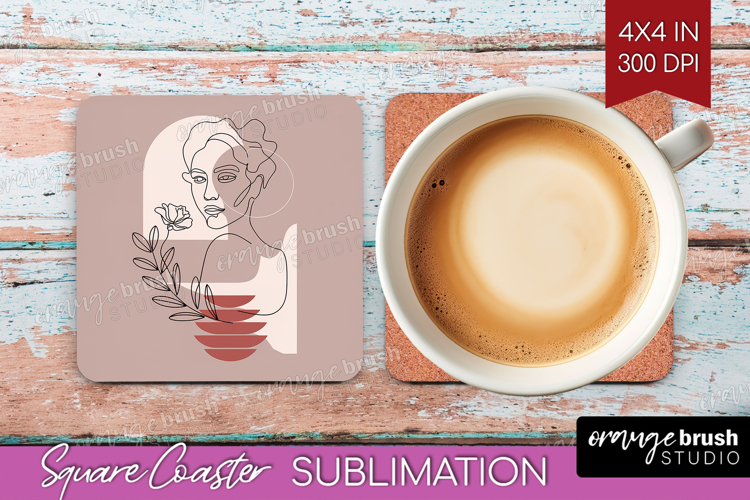 Line Art Woman Square Coaster - Minimalist Coaster PNG
