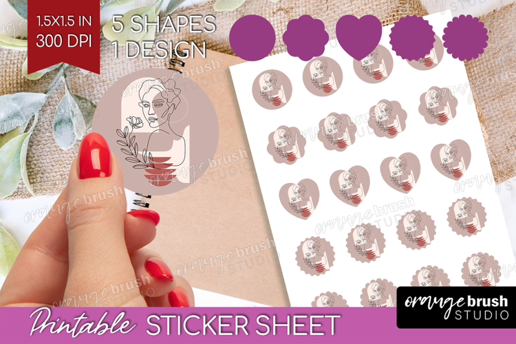 Line Art Woman Round Sticker - Minimalist Printable Sticker