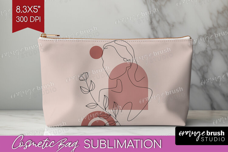 Line Art Woman Cosmetic Bag - Minimalist Makeup Bag PNG example image 1