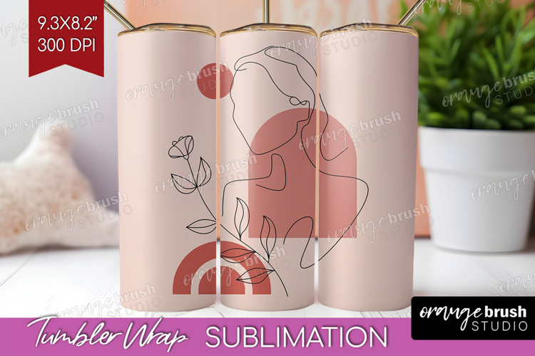 Line Art Woman Tumbler Wrap - Minimalist Tumbler PNG example image 1
