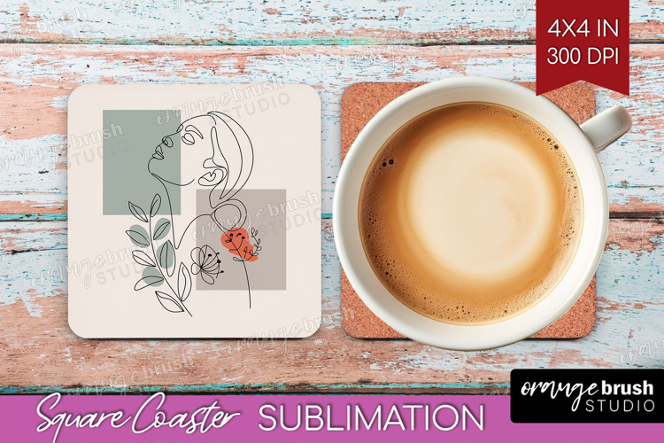 Line Art Woman Square Coaster - Minimalist Coaster PNG