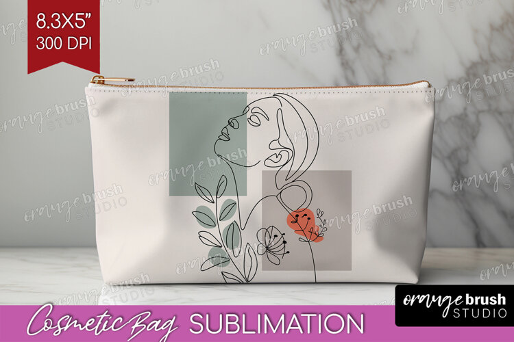 Line Art Woman Cosmetic Bag - Minimalist Makeup Bag PNG example image 1