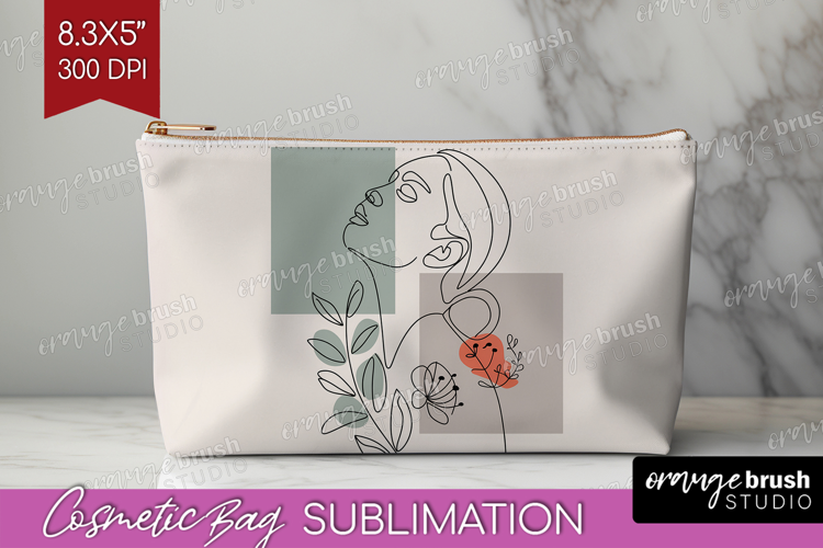 Line Art Woman Cosmetic Bag - Minimalist Makeup Bag PNG