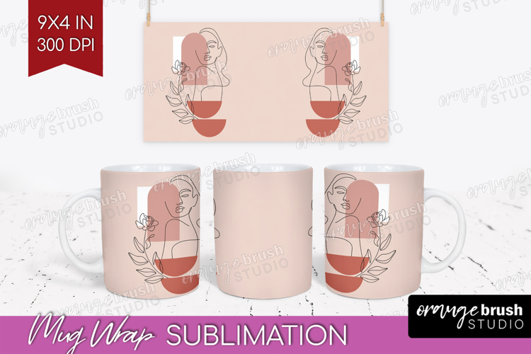 Line Art Woman Mug Wrap - Minimalist Mug PNG Sublimation