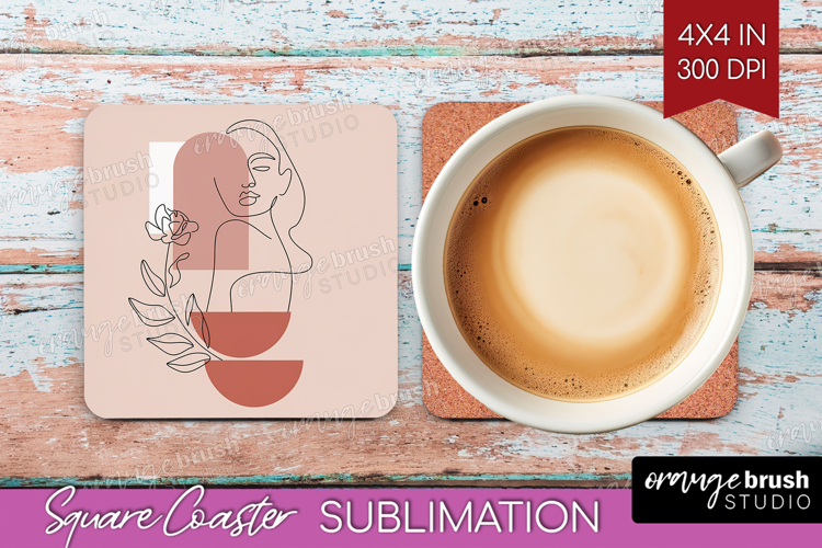 Line Art Woman Square Coaster - Minimalist Coaster PNG
