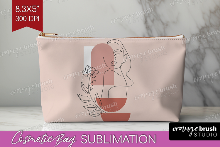 Line Art Woman Cosmetic Bag - Minimalist Makeup Bag PNG