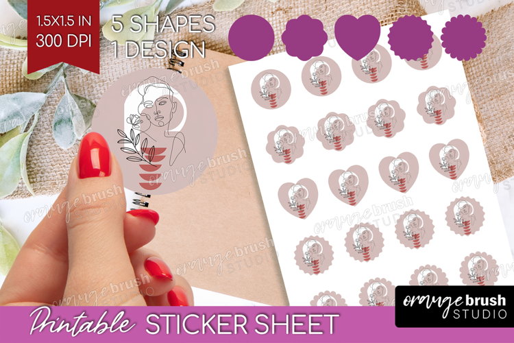 Line Art Woman Round Sticker - Minimalist Printable Sticker
