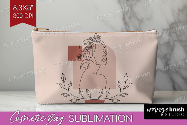 Line Art Woman Cosmetic Bag - Minimalist Makeup Bag PNG
