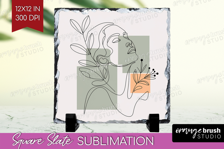 Line Art Woman Slate PNG - Minimalist Square Slate