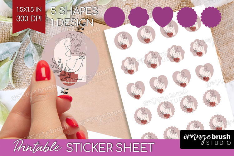 Line Art Woman Round Sticker - Minimalist Printable Sticker