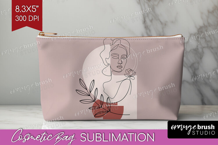 Line Art Woman Cosmetic Bag - Minimalist Makeup Bag PNG example image 1