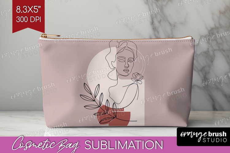 Line Art Woman Cosmetic Bag - Minimalist Makeup Bag PNG