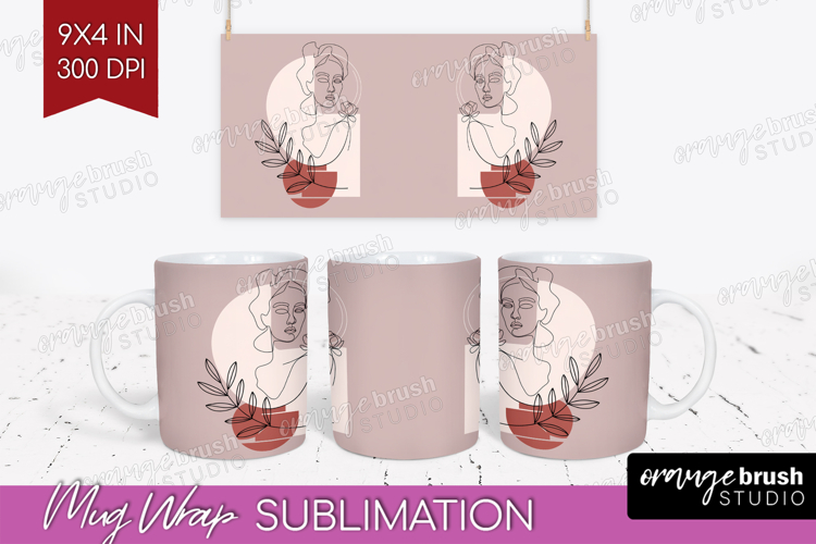 Line Art Woman Mug Wrap - Minimalist Mug PNG Sublimation