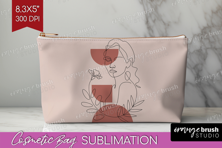 Line Art Woman Cosmetic Bag - Minimalist Makeup Bag PNG