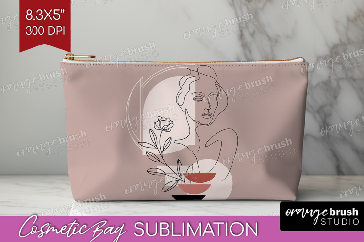 Line Art Woman Cosmetic Bag - Minimalist Makeup Bag PNG