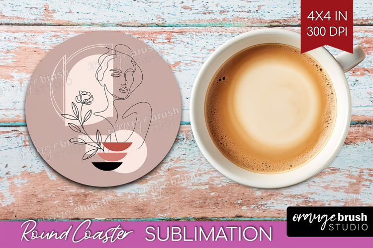 Line Art Woman Round Coaster - Minimalist Coaster PNG