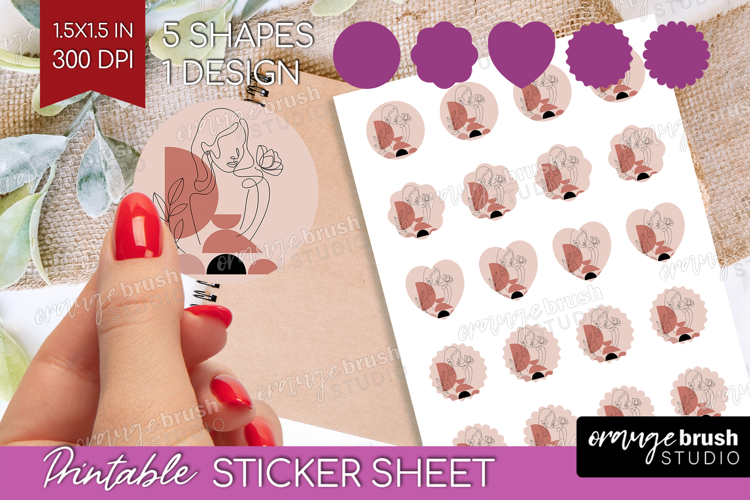 Line Art Woman Round Sticker - Minimalist Printable Sticker