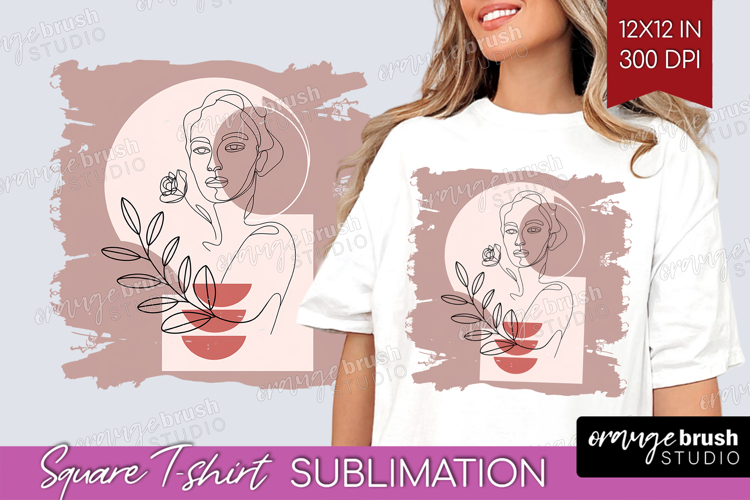 Line Art Woman Square Tshirt Background - Minimalist PNG