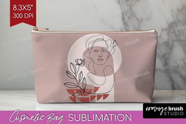 Line Art Woman Cosmetic Bag - Minimalist Makeup Bag PNG
