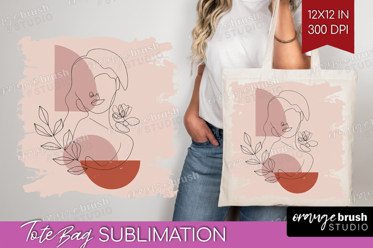 Line Art Woman Tote Bag - Minimalist Tote Bag PNG