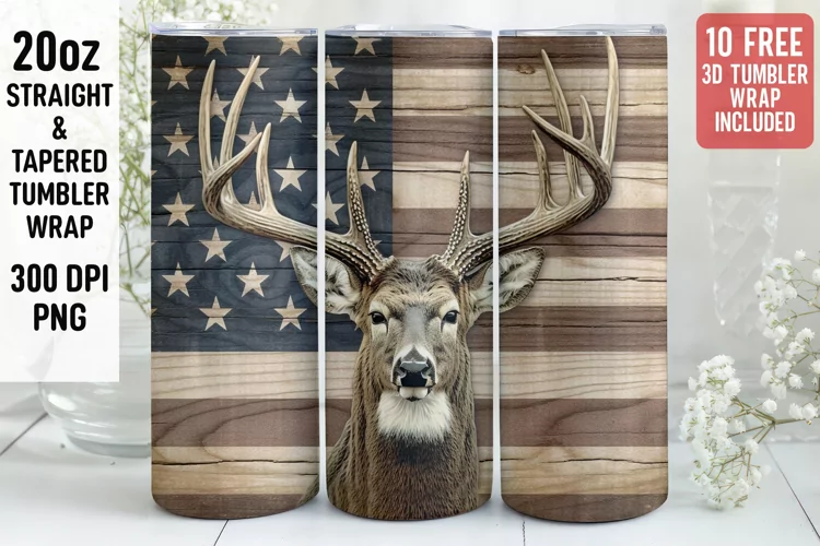 3D Deer Tumbler Wrap | 3D Patriotic Tumbler Wrap
