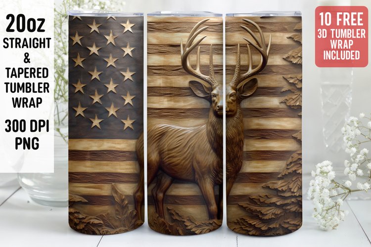 3D Deer Tumbler Wrap | 3D Patriotic Tumbler Wrap example image 1