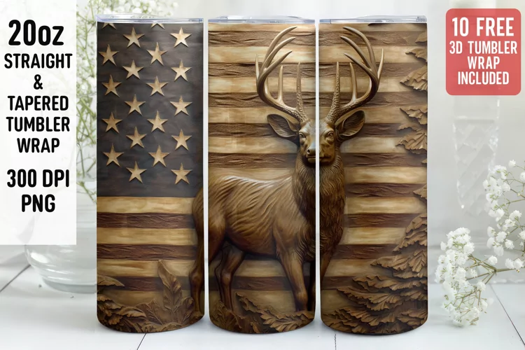 3D Deer Tumbler Wrap | 3D Patriotic Tumbler Wrap