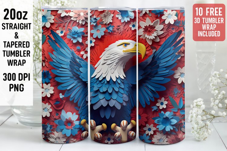 3D Eagle Tumbler Wrap | 3D Patriotic Tumbler Wrap | 3D