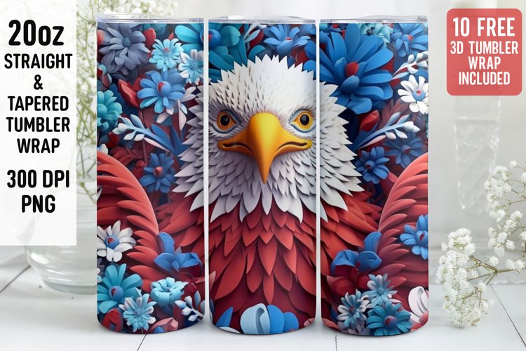 3D Eagle Tumbler Wrap | 3D Patriotic Tumbler Wrap | 3D