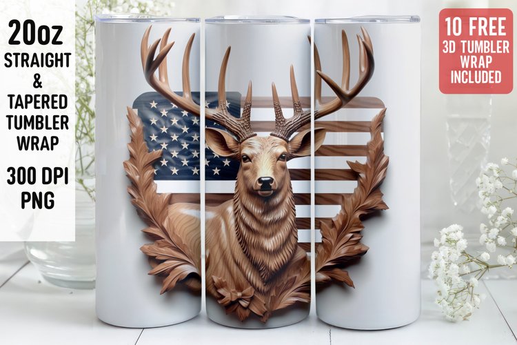 3D Deer Tumbler Wrap | 3D Patriotic Tumbler | 3D