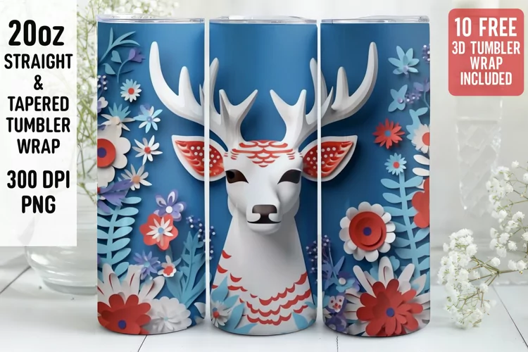 3D Deer Tumbler Wrap | 3D Patriotic Tumbler Wrap | 3D