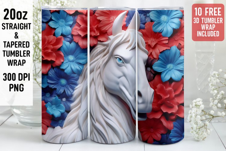 3D Horse Tumbler Wrap | 3D Patriotic Tumbler Wrap | 3D