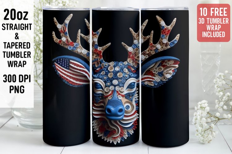 3D Deer Tumbler Wrap | 3D Patriotic Tumbler | 3D