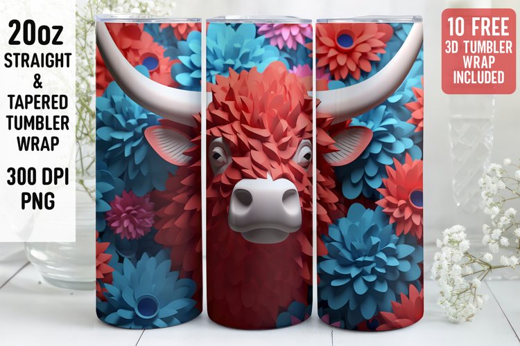 3D Western cow Tumbler Wrap | 3D Patriotic Tumbler Wrap
